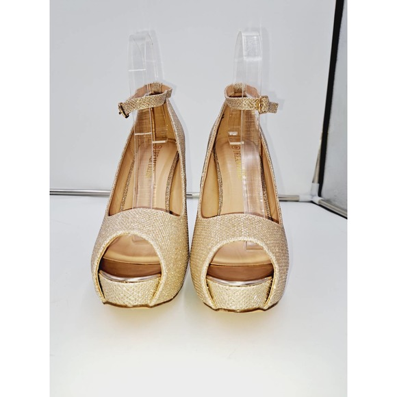 Dream Pairs Gold Láme Stilletto Heel open toe pumps ankle strap dressy shoes 9 - Picture 3 of 10